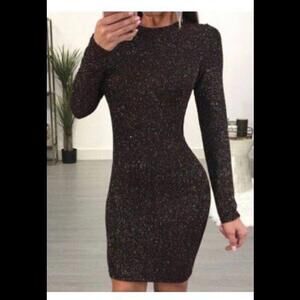 👗⚫️🩶Cache Black Metallic Knit Dress Design Size M Cutout Back Stretchy